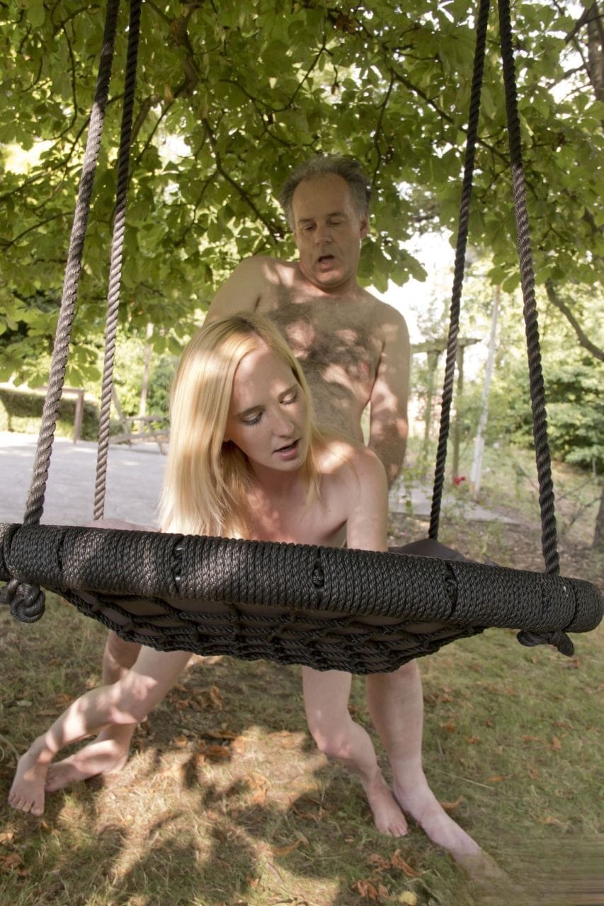 Teen blonde Alice has sweet sex with old man Erick in the garden