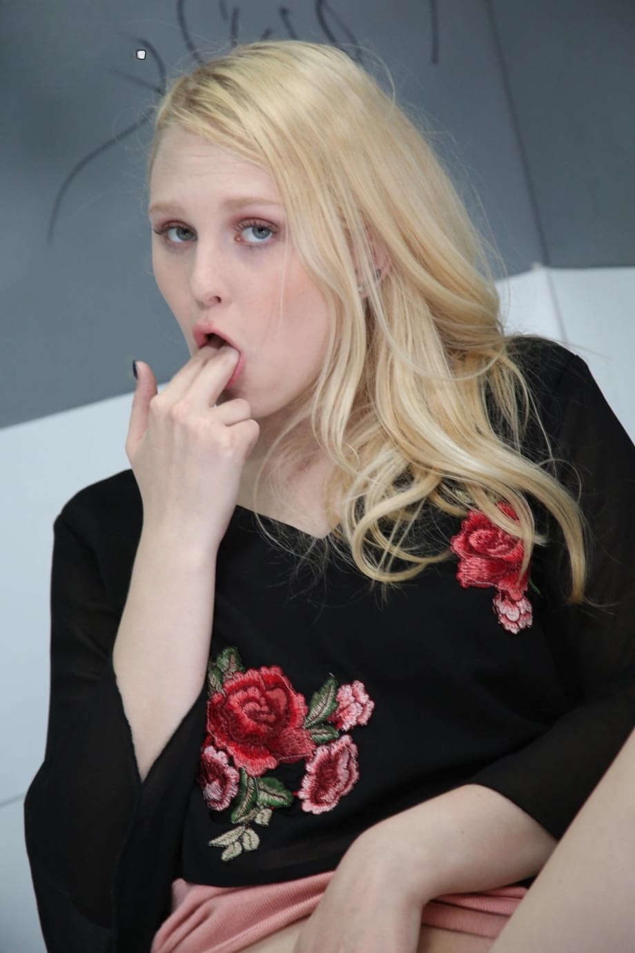 Blonde babe Lily Rader takes a big black cock & swallows a load at a gloryhole
