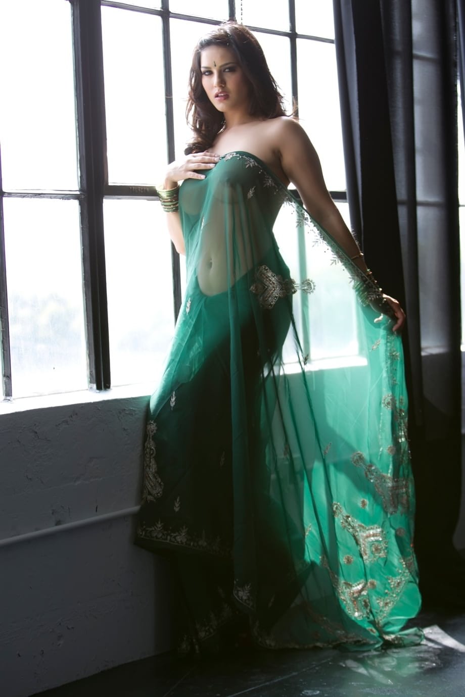Stunning erotic Sunny Leone in sheer sari revealing her flawless body