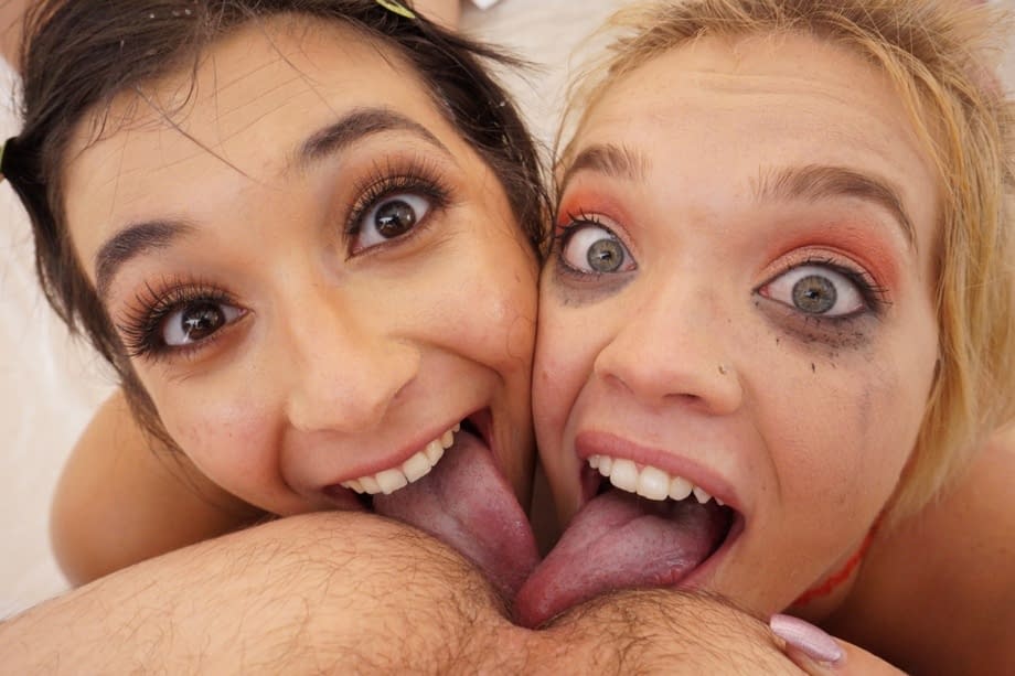 Teens Brooklyn Gray and Katie Kush lick a guy's asshole and suck his dick