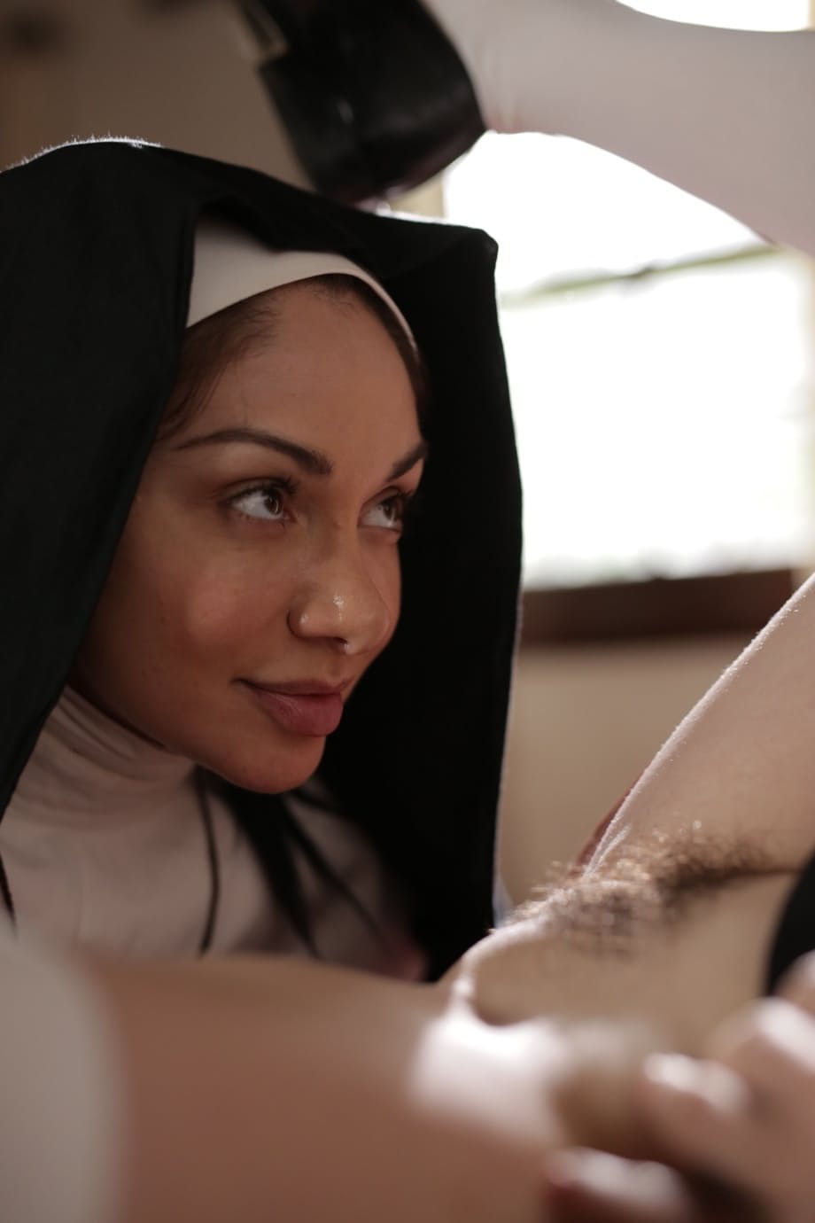 Horny nuns Riley Nixon and Lea Lexis doff the cloth for lesbian sex