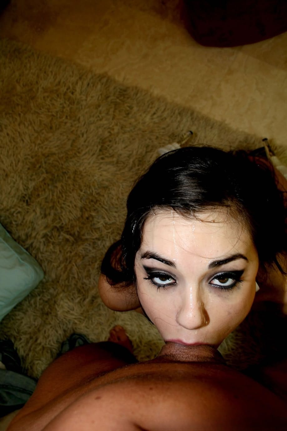 Sweet teen Sasha Grey exposes her hot ass and gets her throat fucked