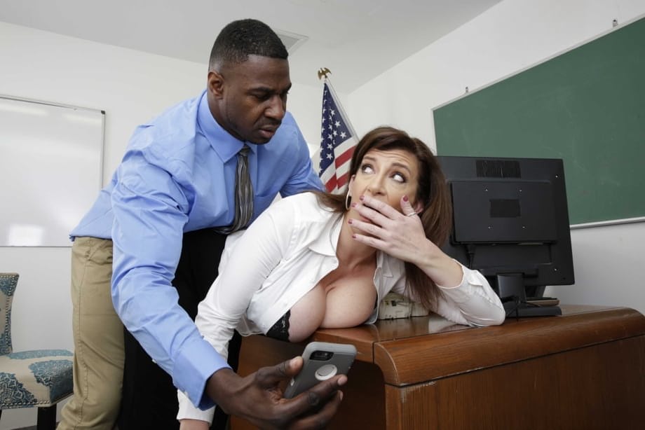 Thick professor Sara Jay seduces a black coworker with her big butt