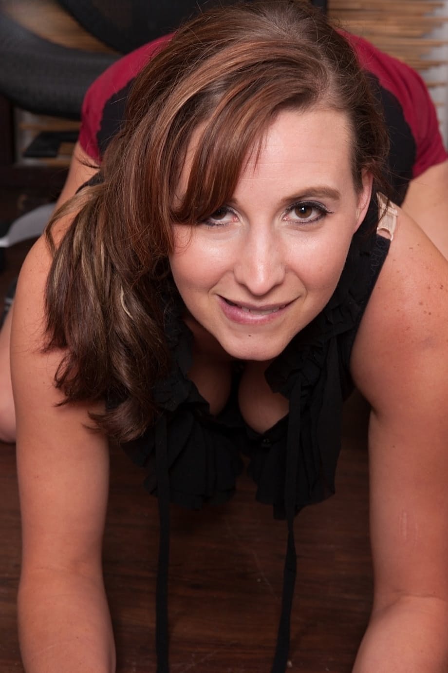 White middle-aged woman Alice Chambers stretches her twat wide open