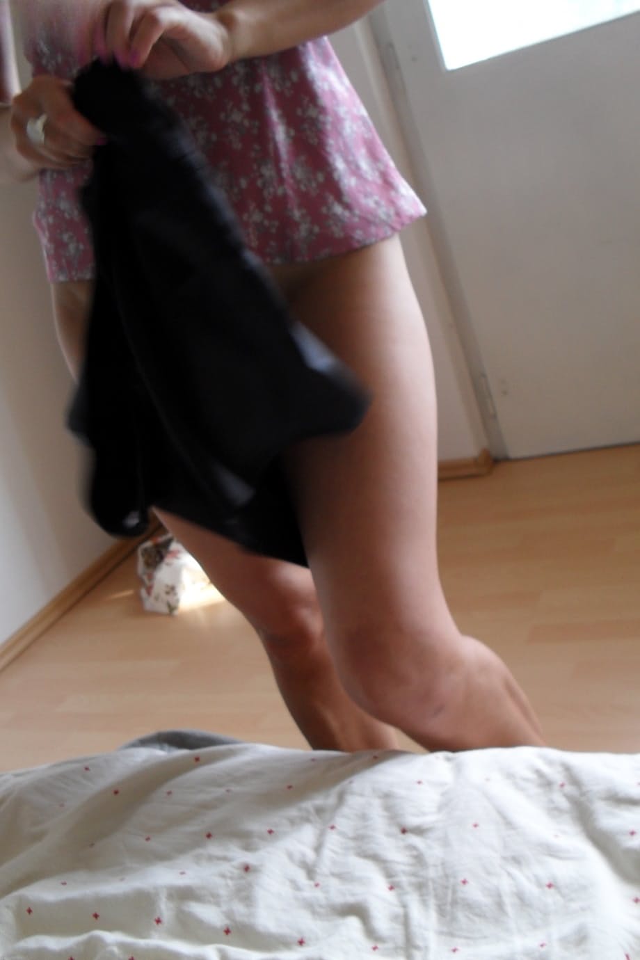 Beautiful mature brunette wets nice tits in shower & shows ass while dressing