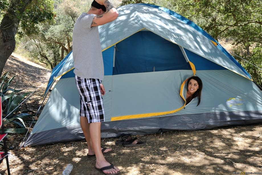 Sexy teen Dillion Harper reveals her big tits & gets rammed hardcore in a tent