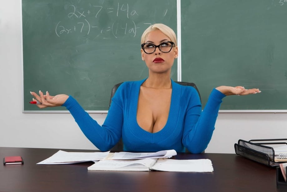 Blonde teacher Bridgette B unleashes big tits & gets fucked in a classroom POV