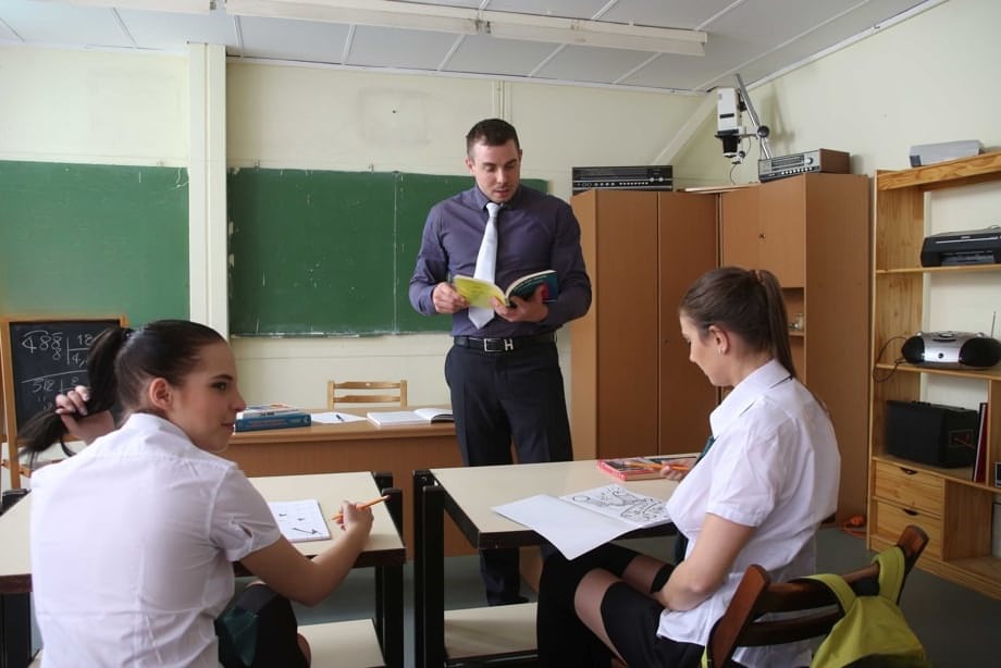 Hot student Connie Carter gets fucked by the teacher in front of the class