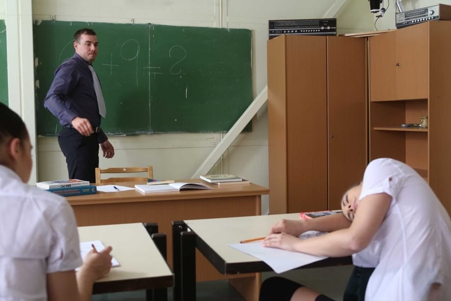 Hot student Connie Carter gets fucked by the teacher in front of the class