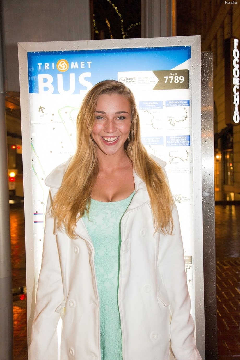 Teen Kendra Sunderland flashes her twat outdoors and reveals huge tits at home