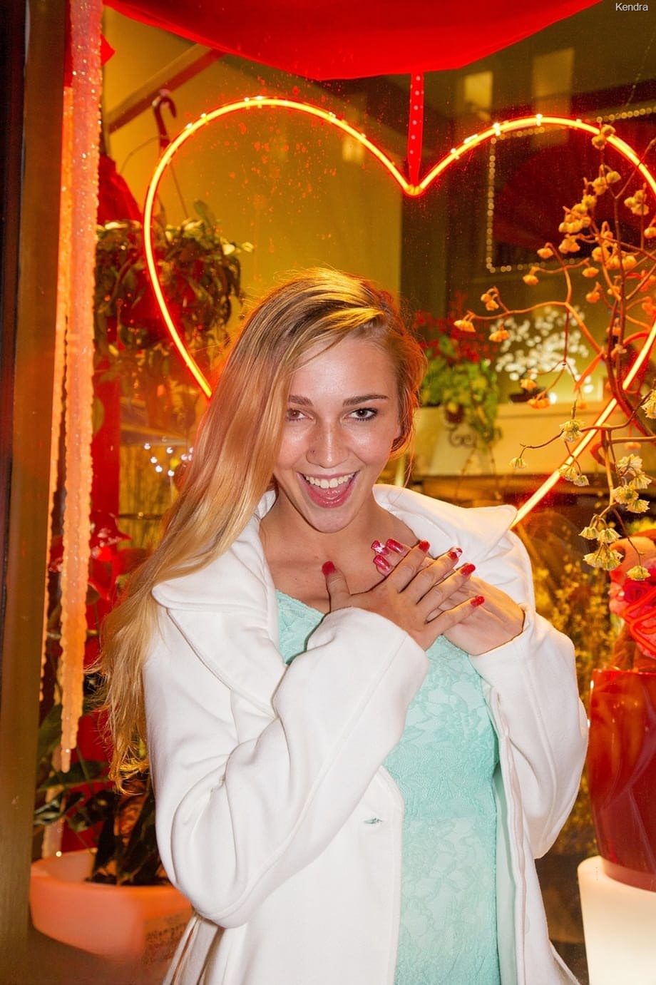 Teen Kendra Sunderland flashes her twat outdoors and reveals huge tits at home