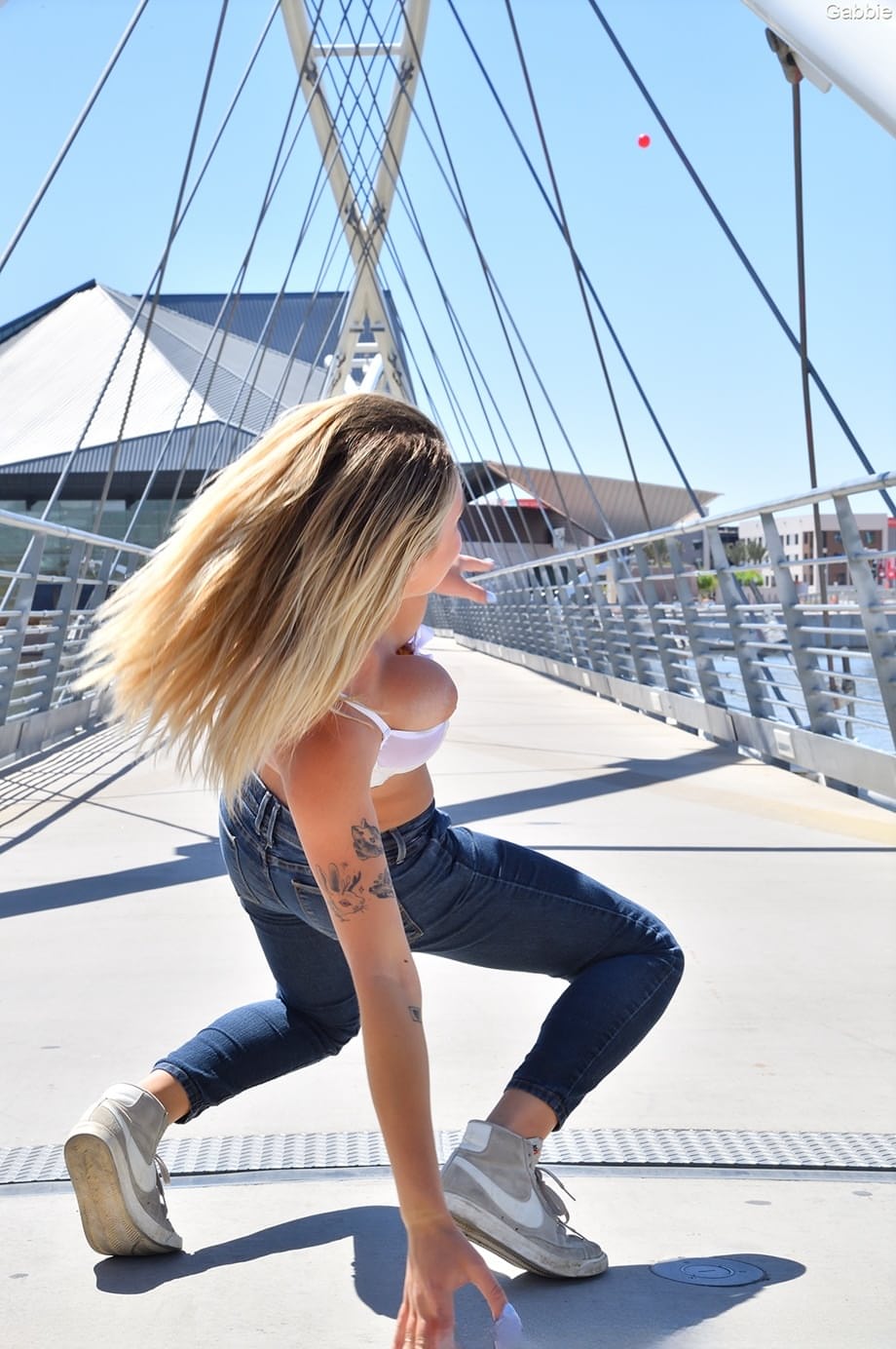 Innocent looking amateur Gabbie in some outdoor public teasing action