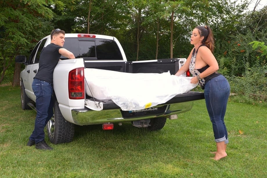 Busty brunette Alison Tyler has hot sex with BF on the back of a pickup truck