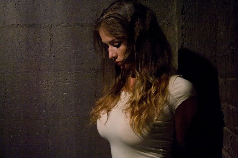Sexy tied-up MILF Felony shows her boobs and gets her mouth roughly banged