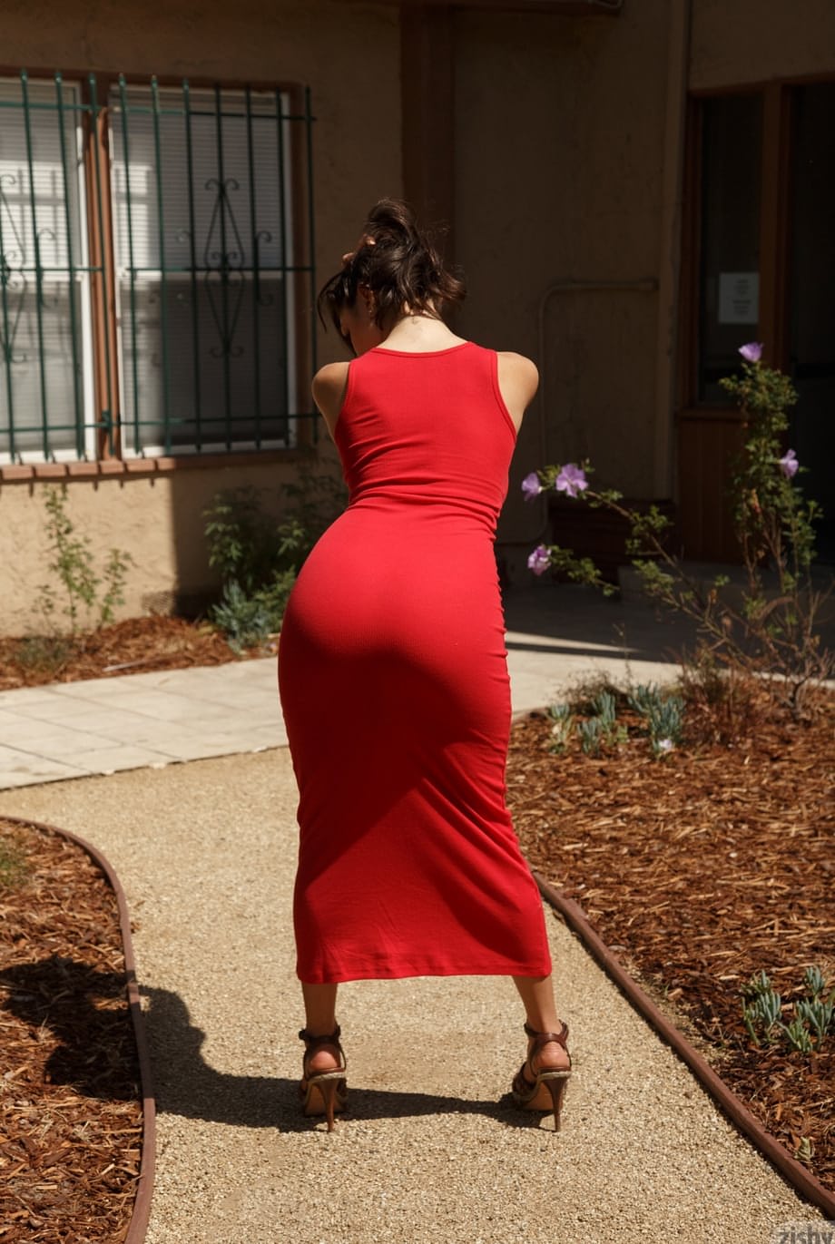 Teen in a sexy dress Darcie Dolce strips after flashing hot ass on the stairs