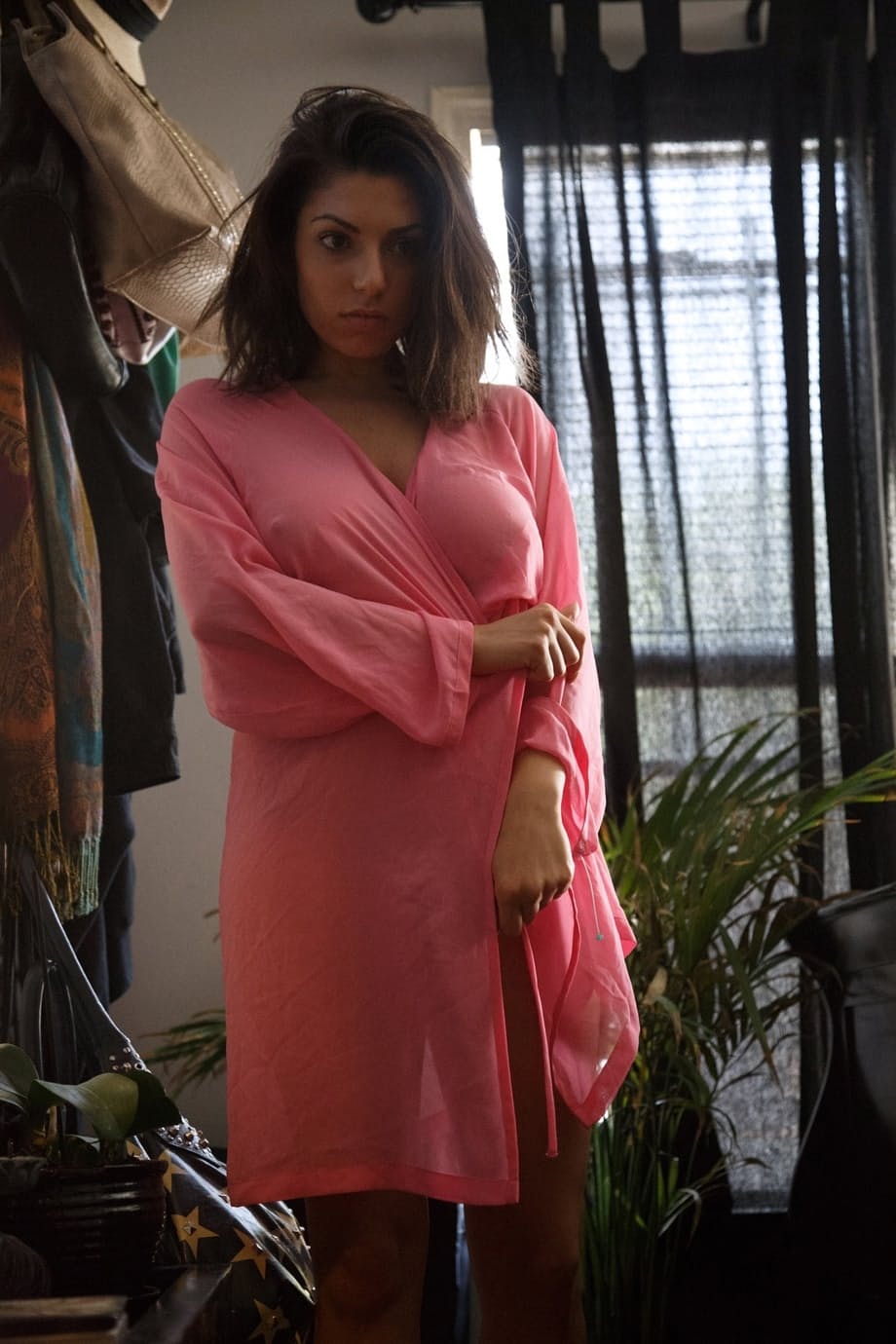 Teen in a sexy dress Darcie Dolce strips after flashing hot ass on the stairs