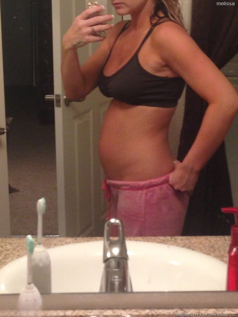 Big-boobed pregnant blonde Melissa taking selfies in the mirror