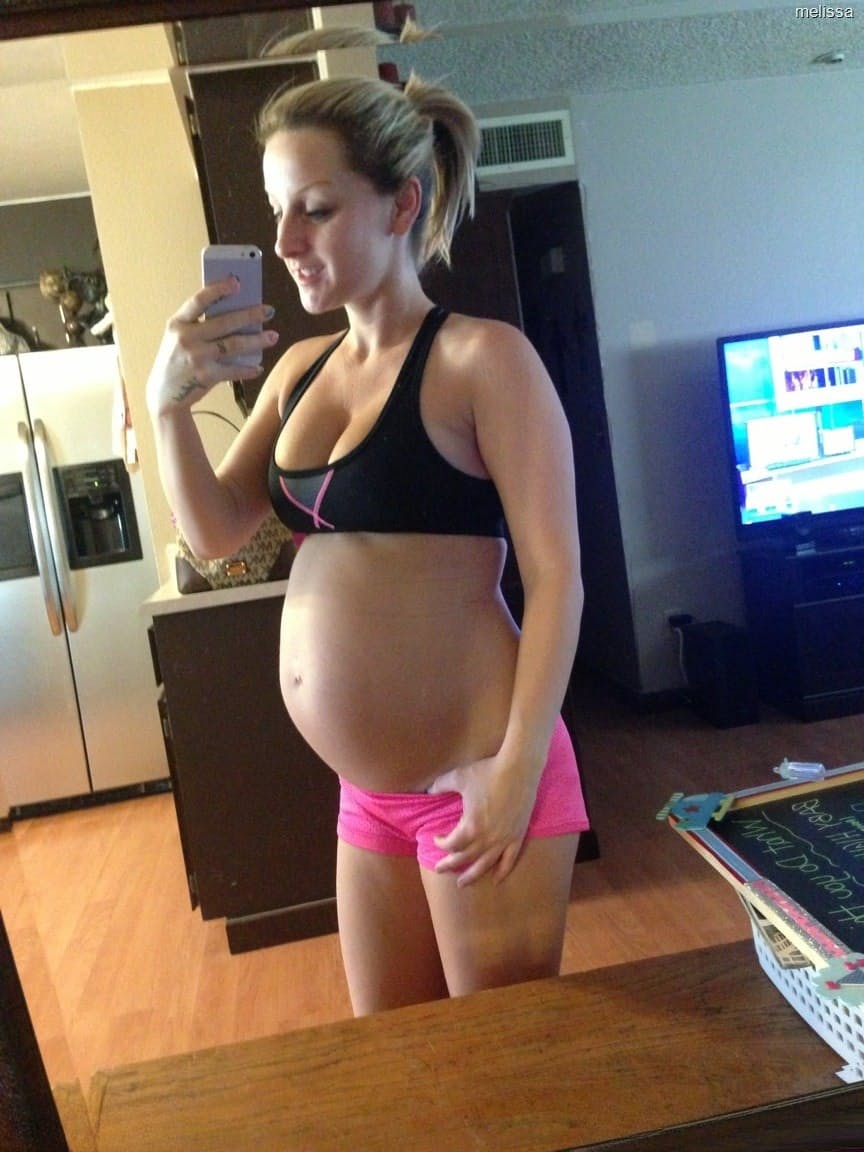 Big-boobed pregnant blonde Melissa taking selfies in the mirror