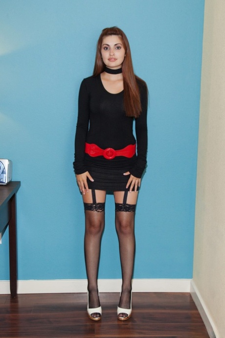 Slutty teen secretary Jade Couture poses provocatively in hot lingerie at work