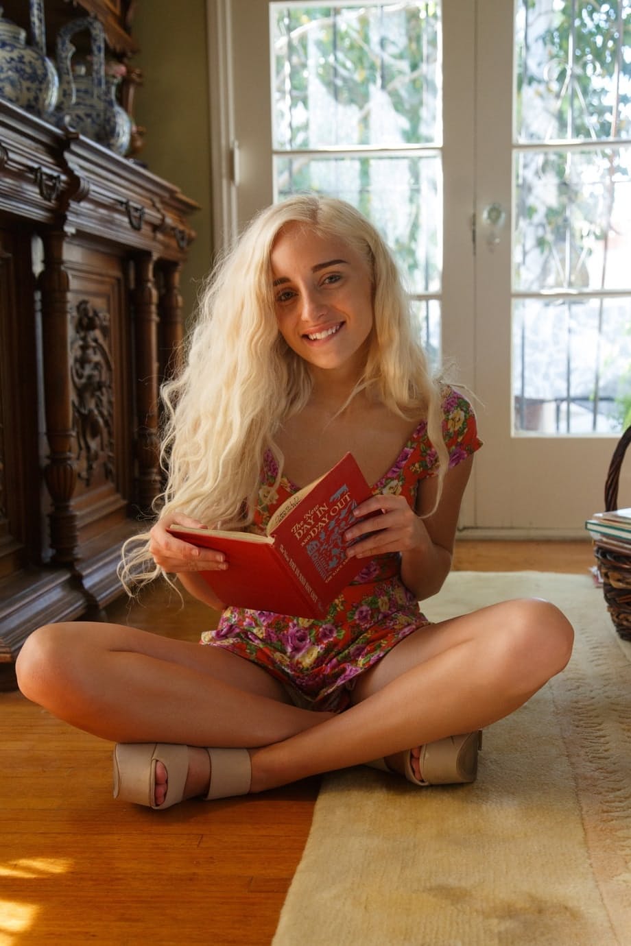 Babe in a sexy dress Naomi Woods shows her tiny tits & flashes hot ass outside