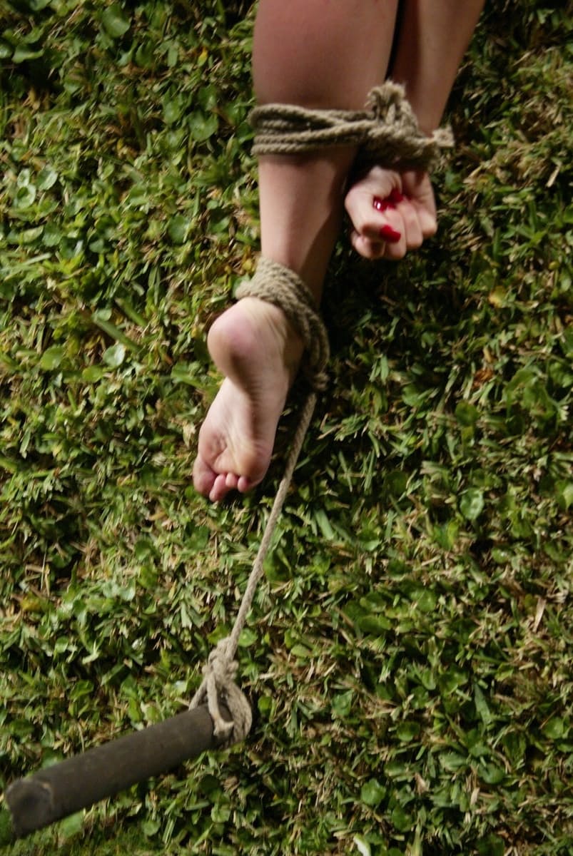 Sexy MILFs get tied up in a 69 pose while naked teens watch the lesbian action