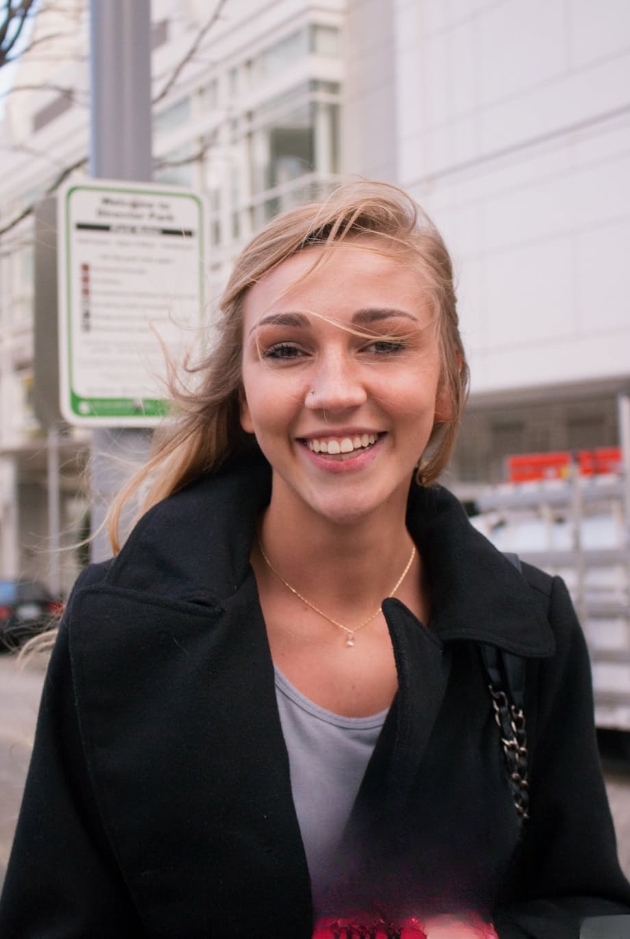 Sexy blonde babe Kendra Sunderland flashing juicy big tits in public