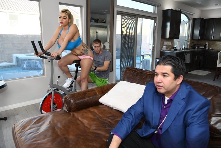 American nympho with big tits Amber Alena gets fucked by her personal trainer