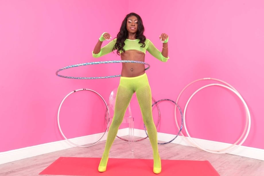 Slim black girl Anne Amari exposes her tiny titties and yummy ass in a solo