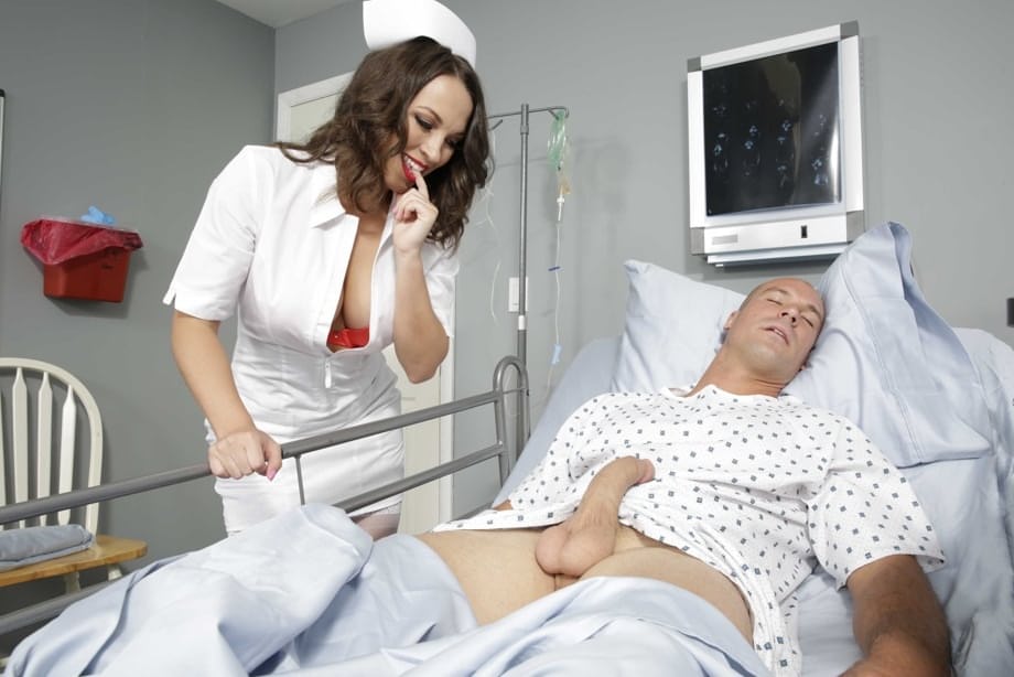 Hungarian nurse Lily Love rides a patient's dick & fucks it with her big tits