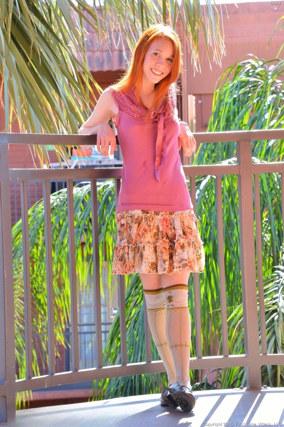Sexy redhead schoolgirl Dolly stuffing beads into her fresh gaping vagina