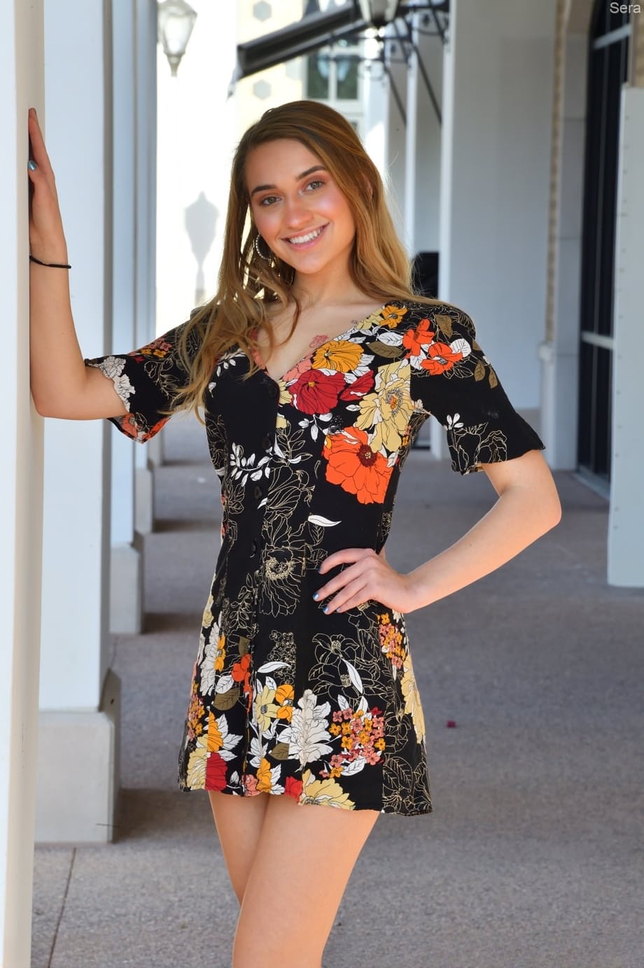 Glamour babe in a beautiful dress & heels Sera strips to show her sexy skin