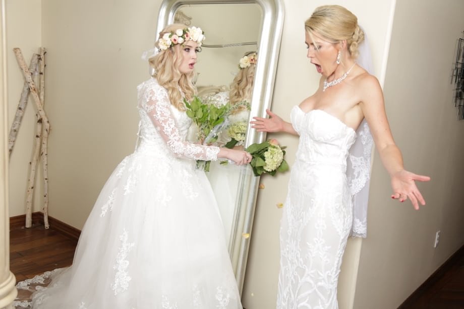 Hot lesbian brides Lexi & Kit pussy lick & scissor before sharing a big cock