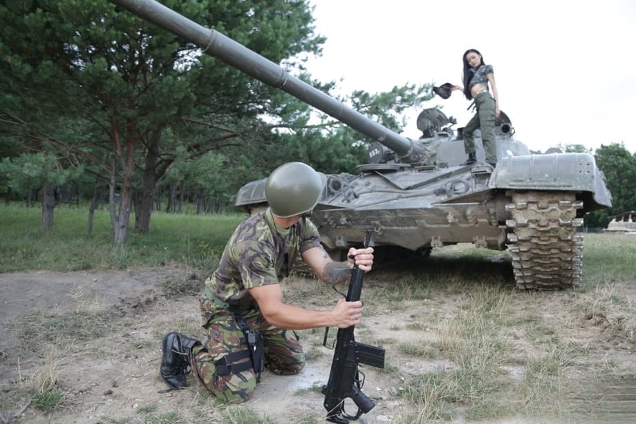 Japanese military babe Rae Lil Black gets fucked outdoors by a soldier