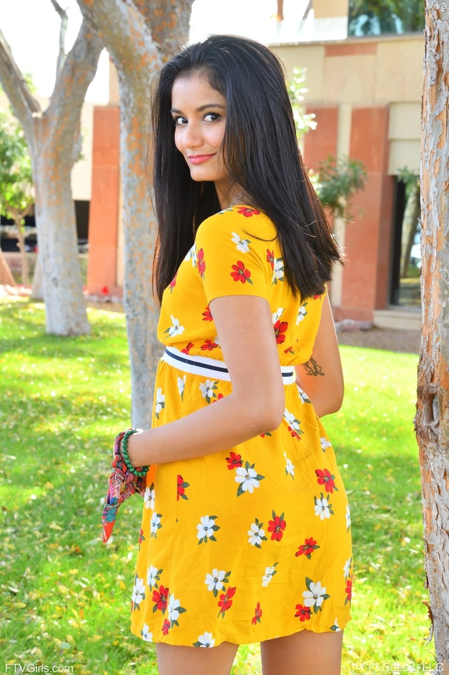 Babe Viva flashes her hot pussy in public while posing in her summer dress