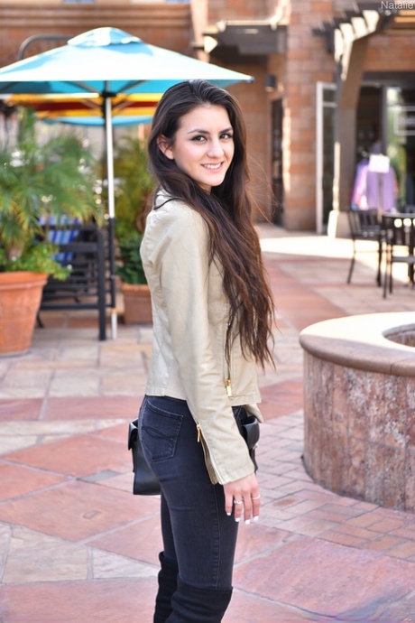 Sporty babe Natalie flashing perfect tiny tits & her hot ass in her yoga pants