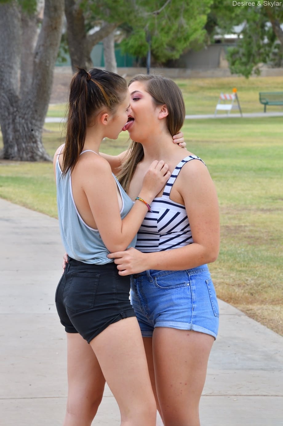 Hot lesbians Desiree & Skylar toy pussies after a public display of affection