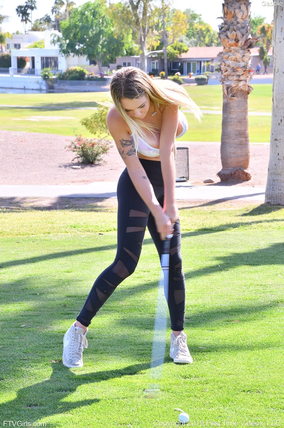 Sexy 18 year old teen Gabbie Carter reveals her huge natural tits in public