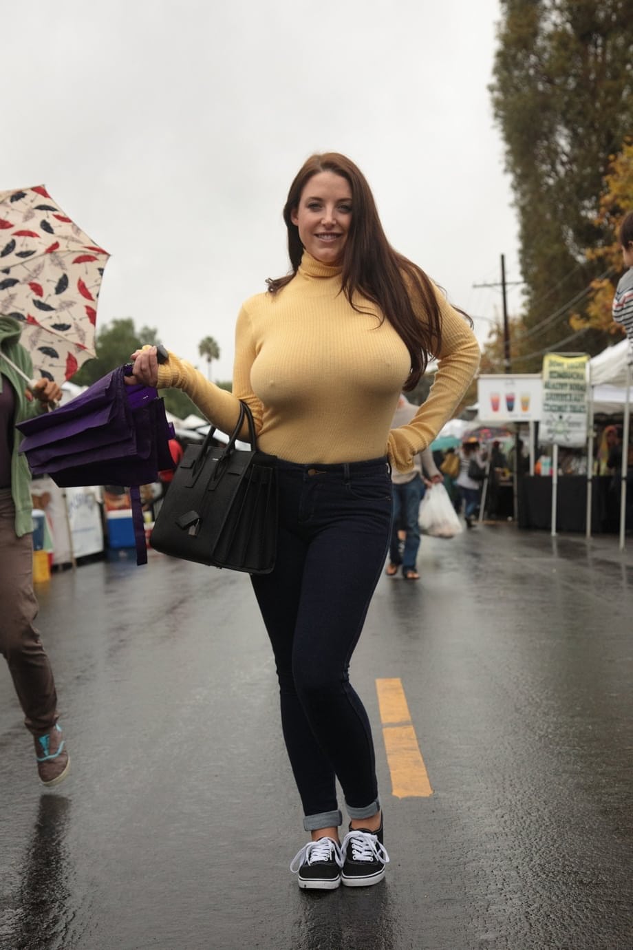 Chubby girlfriend Angela White teases with her big boobs outdoors